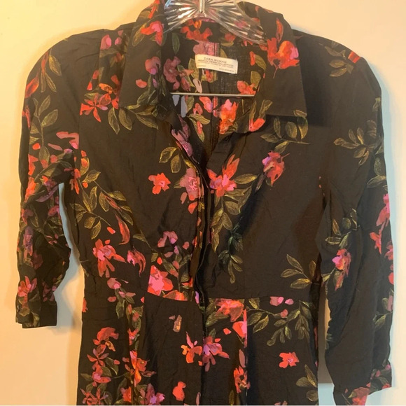 Zara Floral Black Maxi Dress Button Front 3/4 Sleeve XS - Picture 10 of 12